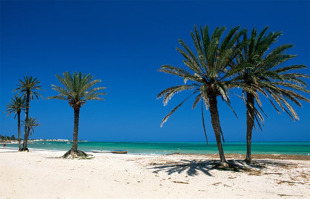 A widescreen ground shot of a Tunisian beach.